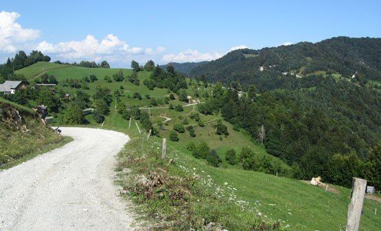 Na vrhu napornega vzpona pred vasjo Brezje